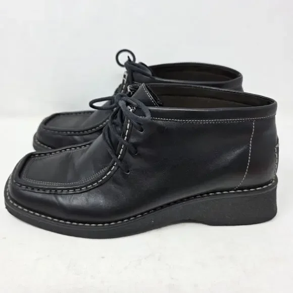 Vintage Bass Womens Toren / Wallabee / Chukka Boot Black Leather Size 8 M - Picture 2 of 12